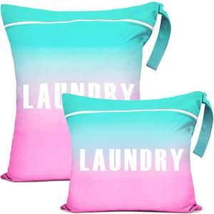 2 Pcs Large Travel Laundry Bags - Waterproof Wet Dry Bags for Gym Clothes, Swimming, Yoga (Pink+Green)