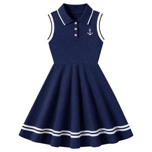 Girls Summer Sport Sleeveless Dress Toddler Outfits Anchor Print Casual Polo Dress for 4T 5T Kids Clothes Navy Blue
