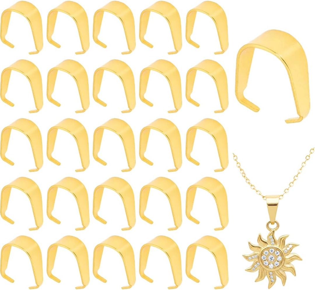 100 PCS Gold Plated Stainless Steel Snap On Bails, 8.5mm Pinch Clip Pendant Connector Charm Clasp for Jewelry Making, Necklace Earring Bracelet Choker Findings(Golden)