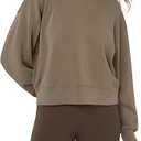 ODODOS Modal Soft Long Sleeve Cropped Sweatshirts for Women Oversized Crew Neck Pullover Crop Top L