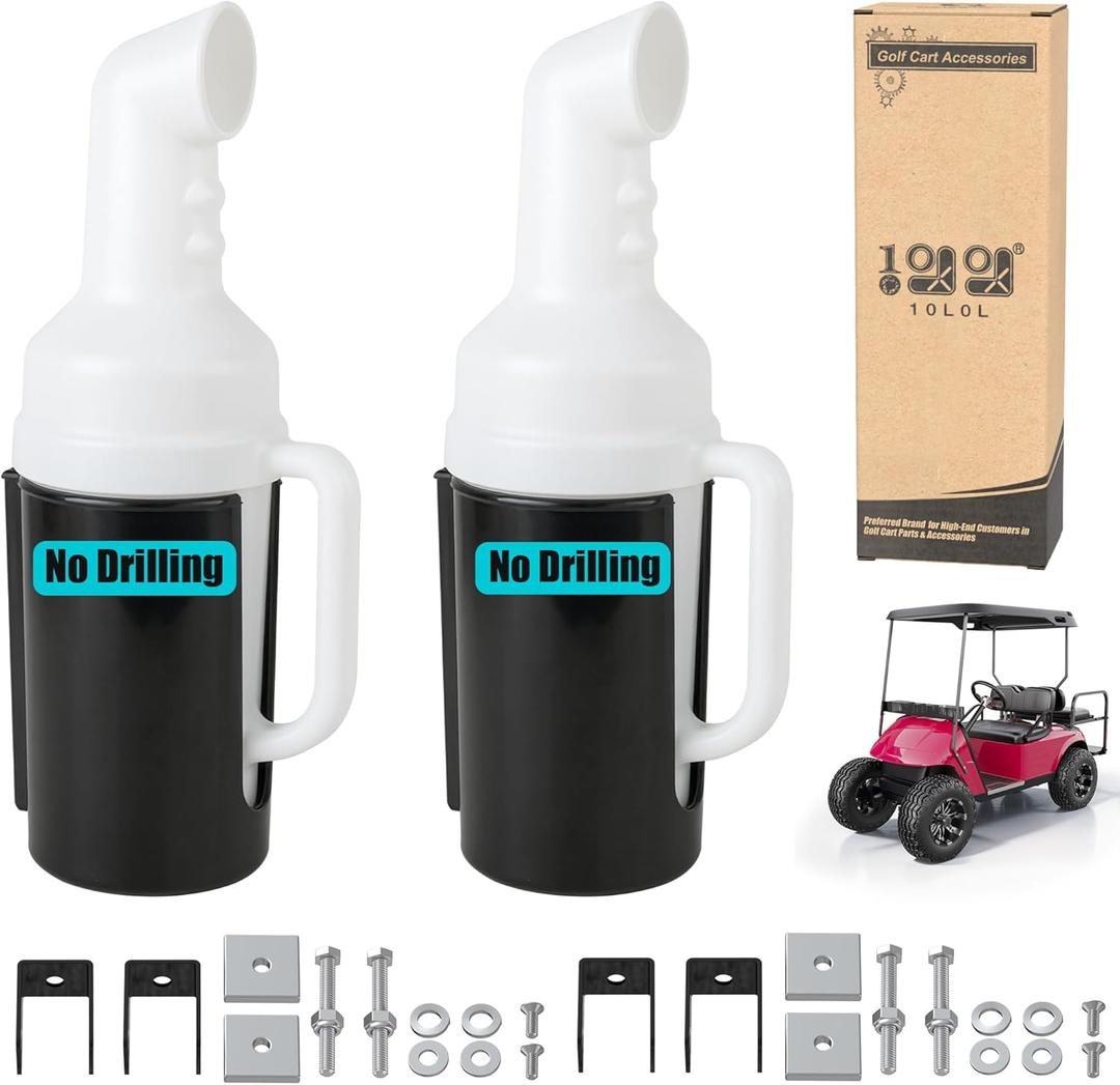 10L0L No Drilling Needed Golf Cart Sand Bottle with Holder Universal for EZGO Club Car Yamaha, Push Cart Divot Filler Sand Bottle with Grip Handle (Fit 1" Square Tube Bracket) (2 Pieces)