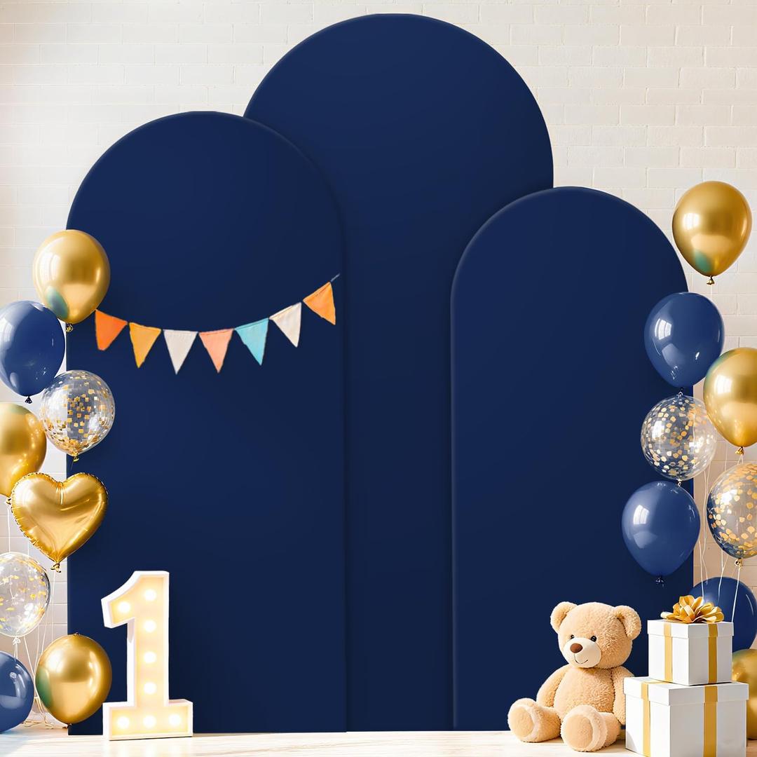 FUHSY Wedding Arch Cover Set of 3 Navy Spandex Arch Backdrop Cover 7.2FT 6.6FT 6FT Chiara Backdrop Covers for Arch Stands Balloon Arch Covers for Wedding Birthday Party Gender Reveal Decoration