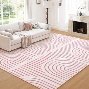 Pink Washable Rug 5x7 for Bedroom, Soft Abstract Rainbow Carpet for Living Room, Modern Area Rugs, Non-Slip Stain Resistance Rug for Kid Nursery Playroom Home Office