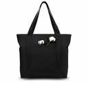 TOPDesign 30-Pack Canvas Tote Bags with an External Pocket, Reusable Grocery Shopping Bags, Top Zipper Closure, Daily Essentials (Black)