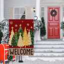 3 x Merry Christmas Garden Flag, Christmas Trees Yard Flag 12x18 Double Sided Red Outdoor Decorations, Winter Trees Holiday Decor Welcome Burlap Garden Flag Rustic Outdoor Farmhouse Xmas for Porch Yard