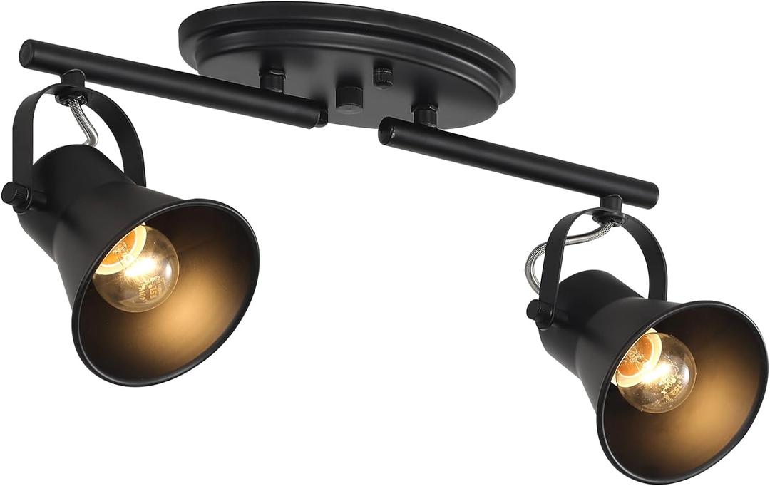 2 Light Track Lighting Ceiling, Industrial Directional Ceiling Spot Light Fixture,Black Flush Mount Ceiling Light for Kitchen, Living Room, Hallway, Bathroom, Cabinet, Etc.