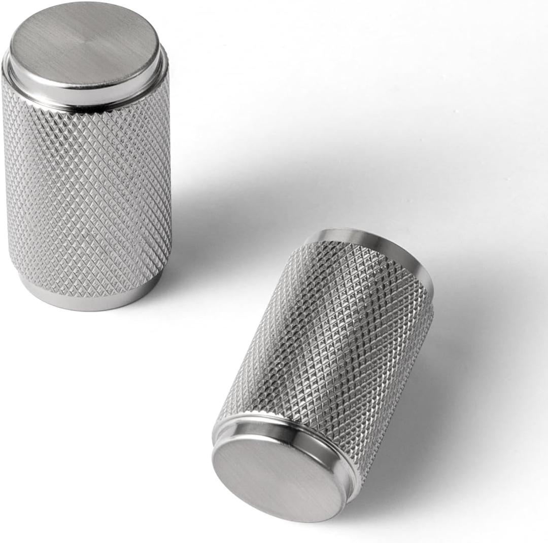 Goo-Ki 6 Pack Satin Nickel Knurled Cabinet Knobs  Textured Cylinder Drawer Pulls for Modern Kitchen Furniture, Dresser