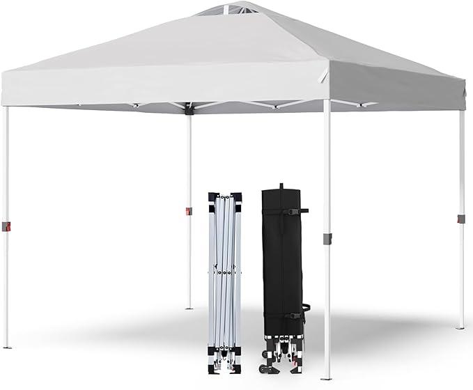 Shades 10x10 Pop Up Canopy with One Push Setup,Heavy Duty Beach Tent with Wheels for Easy Moving, Sun Shelter for Parties,Events, Outdoor Gazebo with 420D Coated Waterproof White Fabric