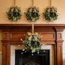 6 Pcs Small Eucalyptus Hanging Wreaths for Cabinets Artificial Greenery Mini Candle Ring Wreath with White Bud Stems and Linen Ribbon for Home Kitchen Front Door Window Wall Wedding Farmhouse Decor