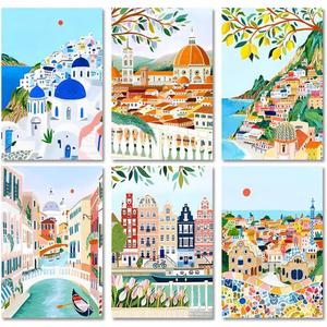 TCDZMYGS 6 Pack Scenery Diamond Art Kits for Adults - Cityscape Diamond Painting Kits for Adults,5D Round Full Drill Gem Art for Adults DIY Paint by Diamonds Dots for Home Wall Decor 12x16inch