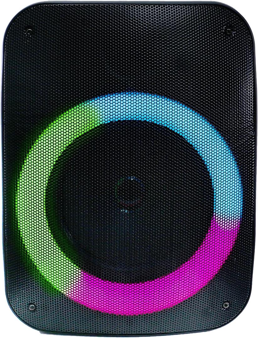 QFX PBX-126 TWS Bluetooth Rechargeable Portable 10-Watt Speaker with a 4 Woofer, Microphone Input, AUX Input, USB Input, TF Card Input, FM Radio, and LED Party Lights, Black