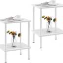 Apicizon 2 Tier End Table Set of 2, Small Side Table with Solid Wood Legs, Boho Bedside Table with Storage Shelf, Nightstand for Small Spaces, Bedroom, Living Room, Entryway, Easy Assembly, White
