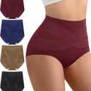 Women's High Waisted Cotton Underwear Panties Ladies Stretch Breathable Full Coverage Briefs 4 Pack (L)