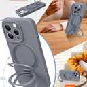 Liquid Silicone Case for iPhone 15 pro MAX with Magnetic Ring Stand, Upgraded Camera Lens Protection, Mil-Grade Drop Shockproof, Anti-Scratch Microfiber Lining Silicone Case (Gray)