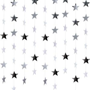 Patelai Glitter Star Garland Banner 2026 New Years Decor 130 Feet Star Hanging Banner Twinkle Backdrop for Birthday Classroom Wedding Christmas Party Supplies(Silver)