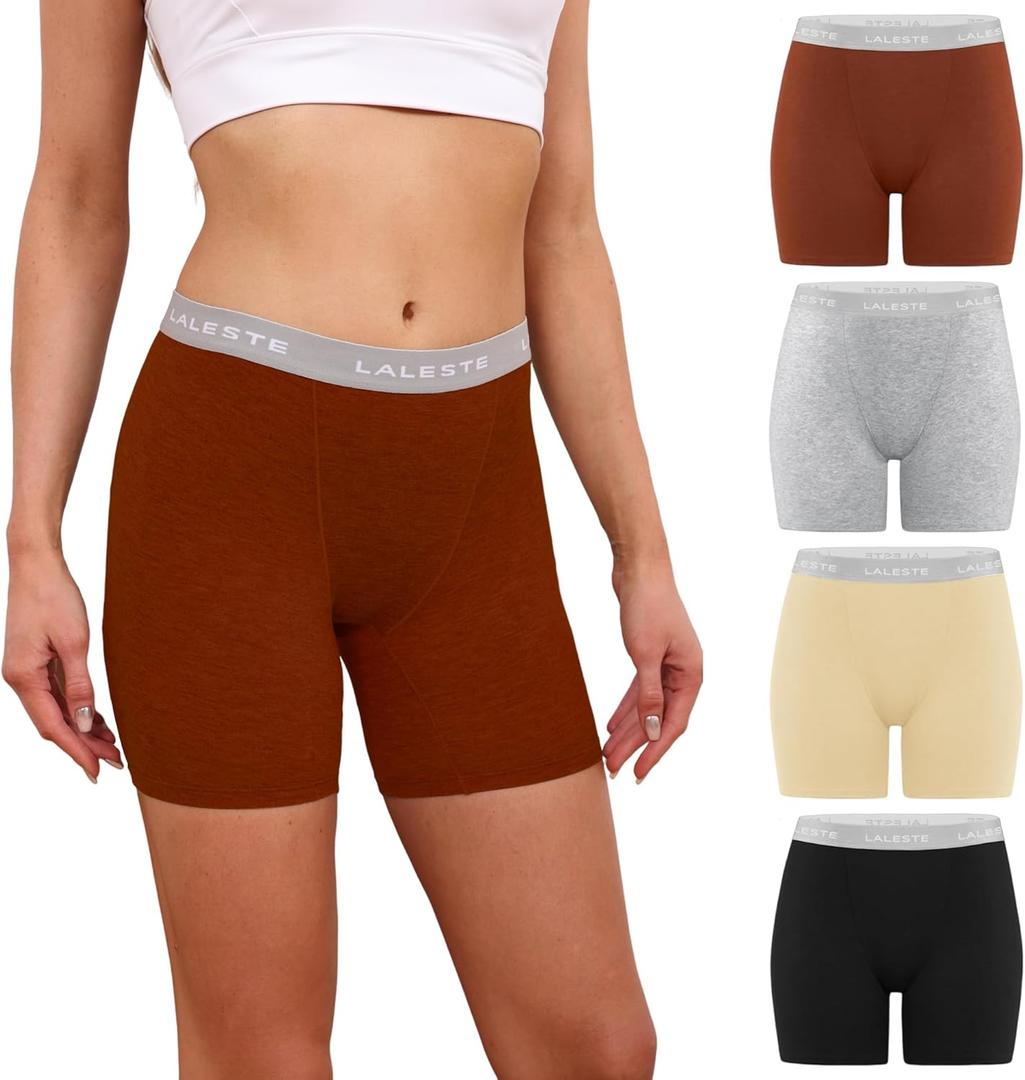 LALESTE Viscose Bamboo Underwear for Women Cotton Boxer Briefs Underwear Stretchy Boy Shorts Panties 4 Pack (Large, B2501vb-1)