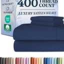 CGK Unlimited 400 Thread Count Cotton Bed Sheet Set - 100% Cotton Sheets - Sateen Cotton - Fits 8" to 16" Mattress - Silky-Soft, Hotel Quality Bedding Linens, King, Navy Blue