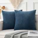 UGASA Velvet 20x20 Inch Soft Throw Pillow Covers Decorative Corduroy Striped Both Sides Solid Square Cushion Cases Boho Farmhouse for Couch Bedroom Sofa Home, Pack of 2, New-Dusty Blue