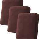 H.VERSAILTEX Velvet Stretch Couch Cushion Cover Plush Cushion Slipcover for Chair Loveseat Sofa Cushion Furniture Protector Seat Cushion Sofa Cover (3 Piece Sofa Cushion Covers, Brown)