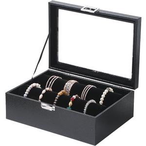 Bracelet Holder Organizer Box, Jewelry Storage Case with 2 Rods, Bangle Watch Display Tray for Women Girls (Black)