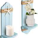Wall Candle Sconces Set of Two, Blue Wood Wall Candle Holder Decor, Farmhouse Wooden Candle Holder Wall Decorations for Fireplace, Hallway, Living Room, Bedroom