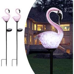Afirst Solar Outdoor Decorative Lights - Flamingo Handblown Glass Garden Stakes 4" W 2 Pack