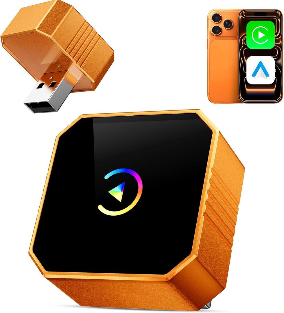 Wireless CarPlay Adapter for iPhone Android Auto Mini Wired to Wireless Apple Car Play Adapter Plug & Play Compatible for iPhone iOS 10+ Android 11+ with After 2016 Cars (Orange)