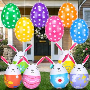 12 Pcs Inflatable Easter Eggs Outdoor Decorations 20 Inch Giant Easter Eggs 16 Inch Bunnys PVC Colorful Hanging Kids Blow Up Balloons Decor for Holiday Party,Yard,Home,Indoor,Lawn and Garden