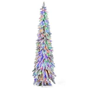 6 FT Pre-Lit Slim Christmas Tree Flocked Xmas Decoration 11 Modes 250 LED Lights