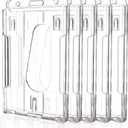 Teskyer Hard Plastic ID Badge Holder, Heavy Duty & High Clear PC Material, Holds 2 Cards, Suitable for Name Work IDs Credit Cards Access Cards, Vertical - 5 Pack