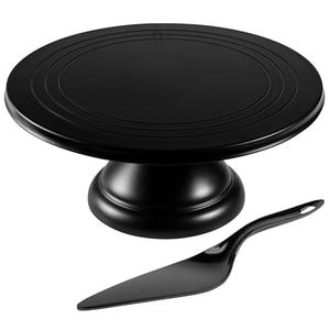 ECOWAY Bamboo Fiber Cake Stand 12 Inch with Cake Spatula, Black Round Cupcake Stand Large Dessert Stand, Cake Decorating Display Stand for Birthday Parties, Weddings, Baby Shower and Other Events