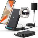 Foldable Wireless Charger for Google Pixel Watch 3/2, 3 in 1 Fast Charging Station Stand for Pixel 10 Pro XL/10 Pro/9/8/7 Pro/8a/8/7/6 Pro and Buds (Not for Pixel Watch 4/1) with QC Adapter (Black)