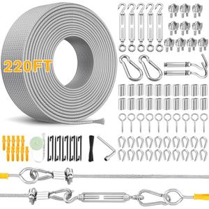 220FT 1/8" Wire Rope Kit - 304 Stainless Steel Cable with Turnbuckles for Cables Wire