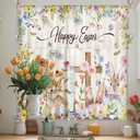 Breling 3 Pcs Easter Bunny Eggs Kitchen Curtains Valances and Tiers Set for Windows Spring Easter Rabbit Egg Flowers Decor Short Curtain Set for Bedroom Window Treatment Decor Party Favor Supplies