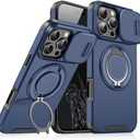 Heavy Duty Series Designed for iPhone 15 Pro Max Case,Rugged 360 Rotatable Ring with Invisible Holder Stand,Slide Camera Cover & Military Grade Drop Protection Shockproof,Blue