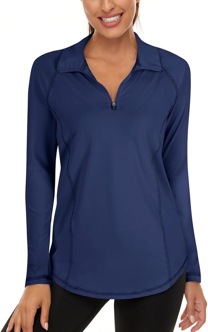 LURANEE Womens UPF 50+ Long Sleeve 1/4 Zip Pullover Athletic Hiking Running Workout Tops (XX-Large, Navy)