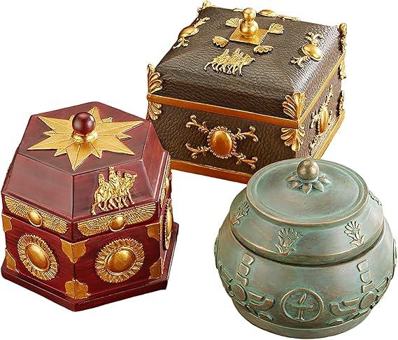 THREE KINGS GIFTS THE ORIGINAL GIFTS OF CHRISTMAS Tabletop Nativity Collection | Deluxe Heirloom Set of 3 Chests | Real Gold, Decorative Frankincense & Myrrh | Christian Christmas Décor