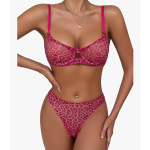 Lilosy Sexy Mesh Sheer Push Up Lingerie Set Small