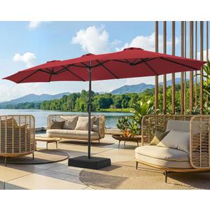 SUPERJARE 15FT Outdoor Patio Umbrella with Base Included, Double Sided Pool Umbrellas with Fade Resistant Canopy, Extra-Large Table Umbrella for Deck, Market, Backyard, Burgundy