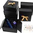 Gift Boxes with Lids 6 Pack, 9x9x3 Inch Large Black Gift Box with Ribbon Card Fancy Gift Wrap Boxes for Anniversary Groomsmen Proposal Weddings Boyfriend Father's Day