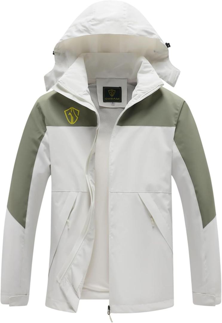 GIISAM Rain Jacket for Women, Women's Waterproof Lightweight Rain Jackets Packable Raincoat Windbreaker Coat with Hood (Off-white) S