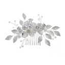 Bridal Hair Side Comb, Sinide Pearl Rhinestone Crystal Wedding Clip Handmade Leaves Flower Bridal Comb Barrette Silver Headpieces for Women Wedding, Vintage Hair Barrette Bridesmaids Headpiece