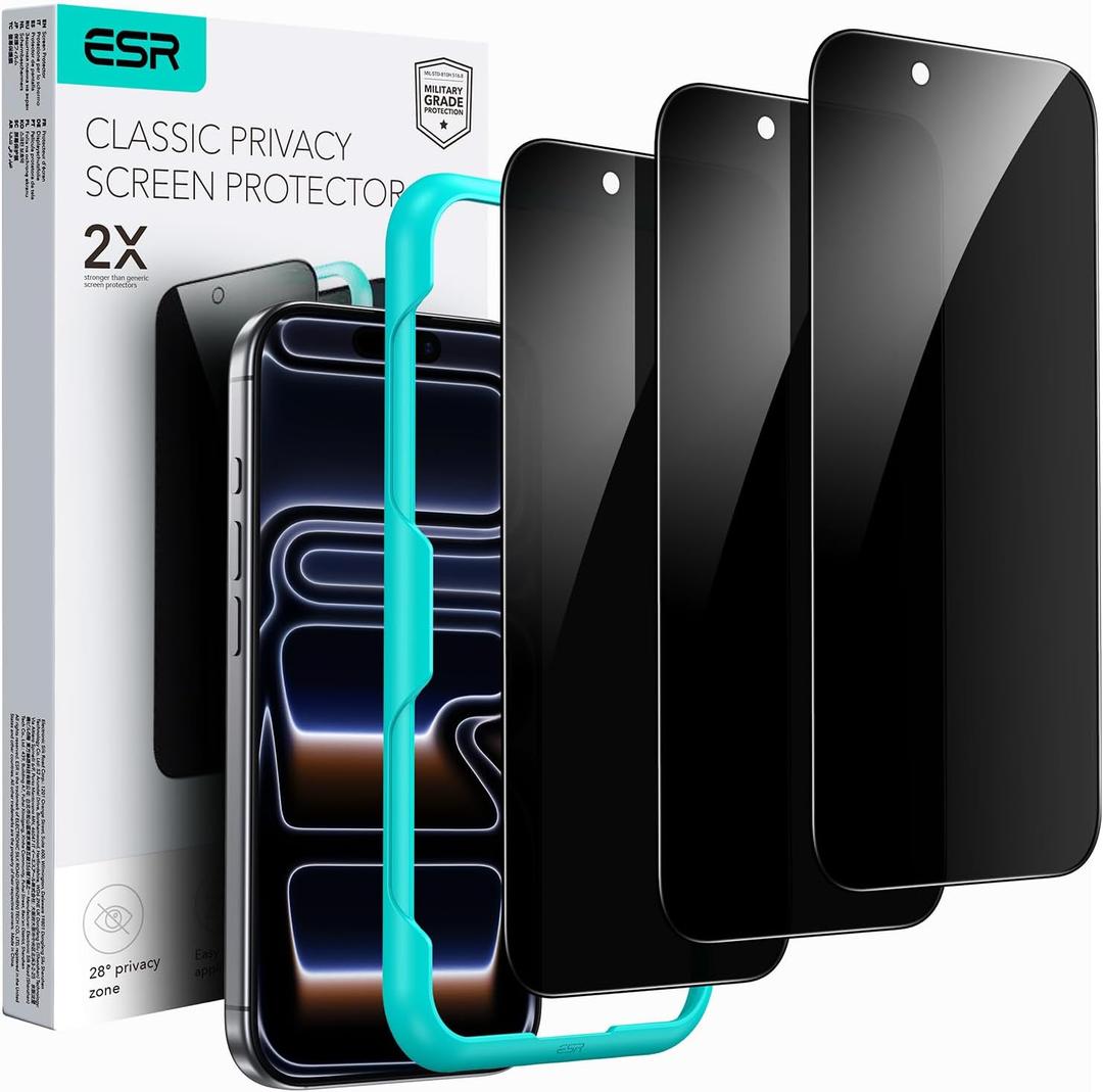 ESR 3 Pack for iPhone 17 Pro Max Privacy Screen Protector, Anti-spy Tempered-Glass Privacy Screen Protector with Easy Installation Tool, Micro-Curved Edges, Case Friendly