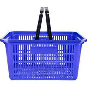 SSWBasics Blue Plastic Shopping Basket with Handles - Essential Shopping Baskets for Retail Store Use, Durable and Convenient Shopping Baskets for Customers(8"D x 17"W x 8"H)