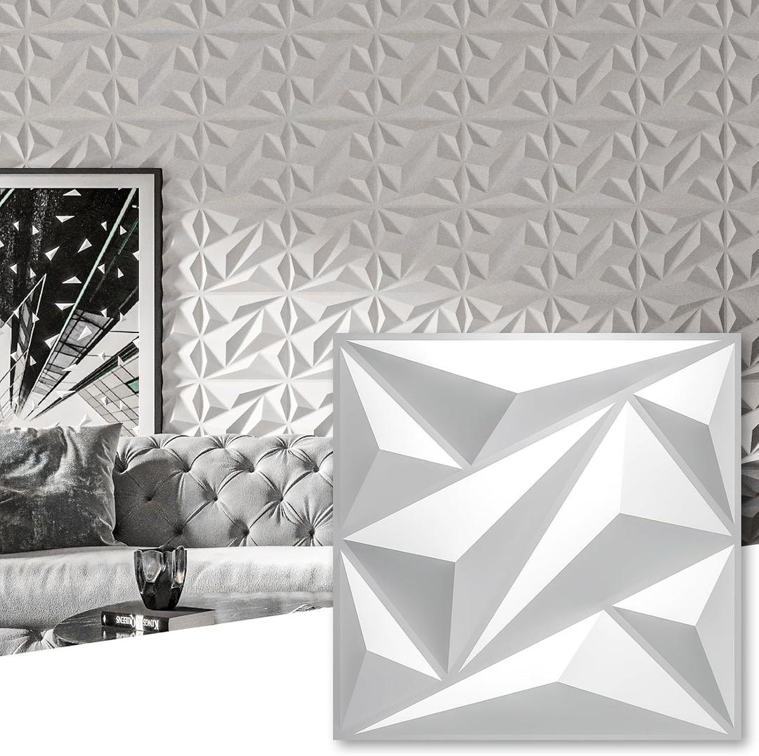 100 Pack 3D Wall Panels Diamond, White, 12''x12''