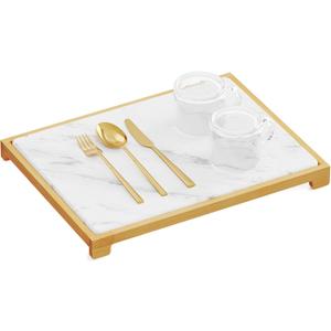 SpaceAid Bamboo Rack Dish Pad, Instant Dry Diatomaceous Earth Mat for Kitchen Counter, Stone Dish Fast Drying Mat Board (15.8 x 11.8 inch, White Marble)