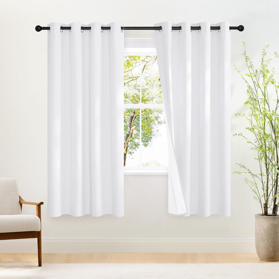 NICETOWN White Black Out Curtains 72 inch Long, Grommet Full Blackout Thermal Insualted Window Treatments for Bedroom, 2 Panels, W52 x L72