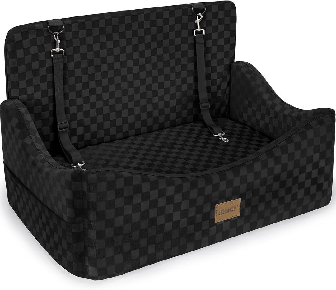 JOEJOY Dog Car Seat for Medium/Large Dogs  Reversible DualSided Travel Dog Car Bed with Memory Foam, Washable Pet Booster Seat for Dogs up to 55 lbs or 2 Small Dogs, 2 Safety Leashes, Grey