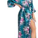 Women's Long Silk Robes Lightweight Long Satin Robes Full Length Sleepwear Dressing Gown (XX-Large-3X-Large Plus, Dark Green)