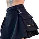 Ruolai Goth Black Pleated Mini Skirt with Chain High Waisted Tennis Skirt (Medium) Black